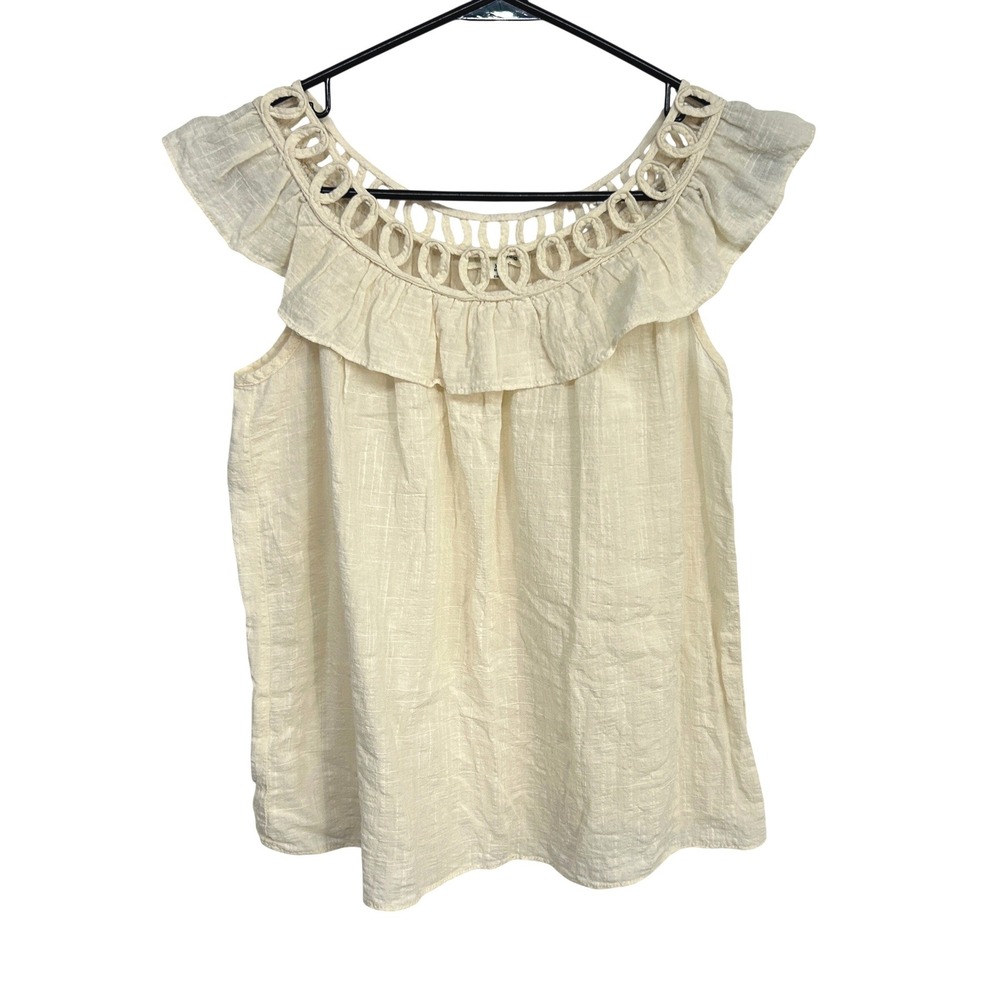 Cotton Gauze‎ Peasant Blouse Flutter Sleeve Ruffle Ivory XS Boho Max Studio